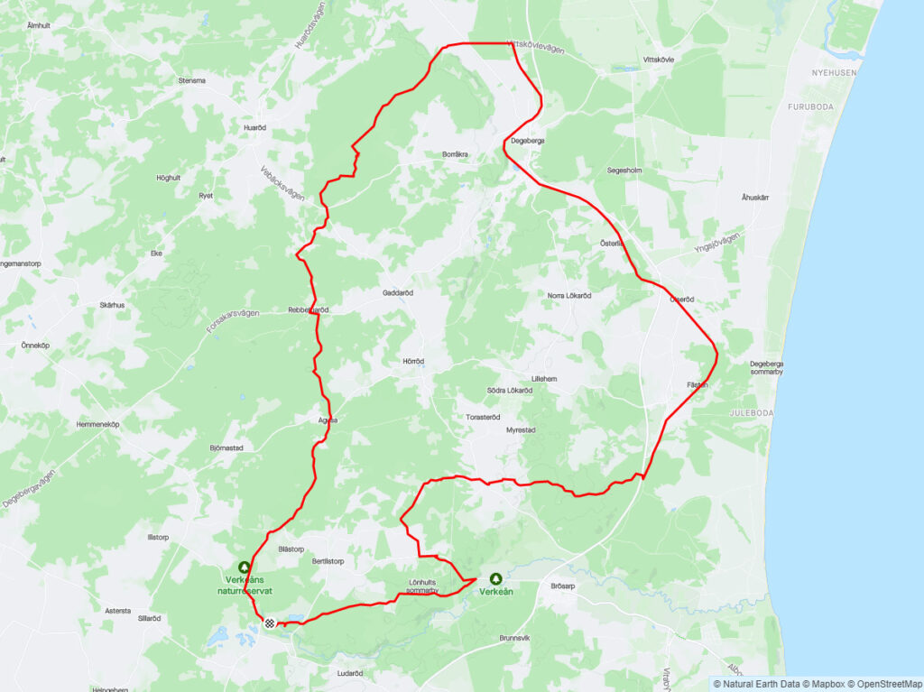 Karta cykeltur: Alunbruket - Linderödsåsen - Degeberga - Brösarp